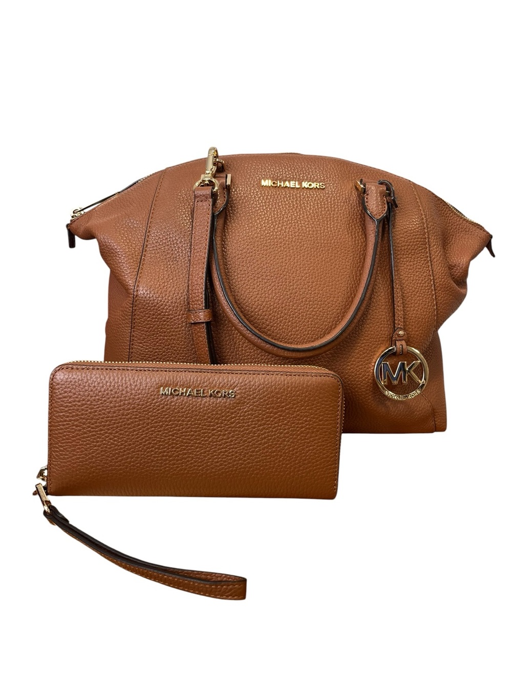 Michael Kors 35S8GLS3L Luggage Pebbled Leather Satchel Bag Wallet Set